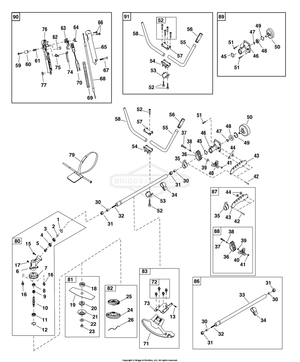 Shaft Group Diagram and Parts List for 1697286-A  Briggs and Stratton Brush Cutter